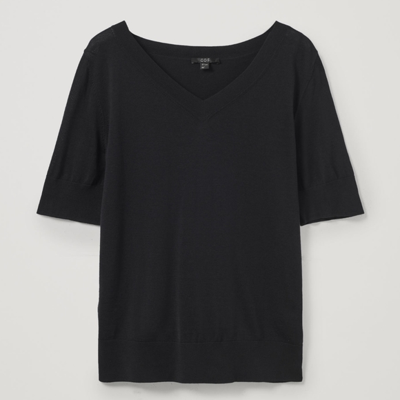 NWT COS Black Cotton/Silk Blend Knit V-Neck Top XS - Picture 5 of 5